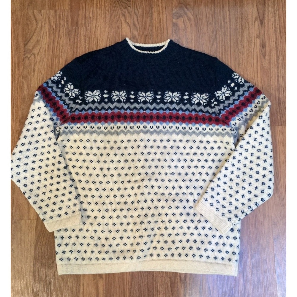 *Flawed* Vtg  Lands End Wool Pullover Nordic Fair Isle Ski Sweater Unisex Medium